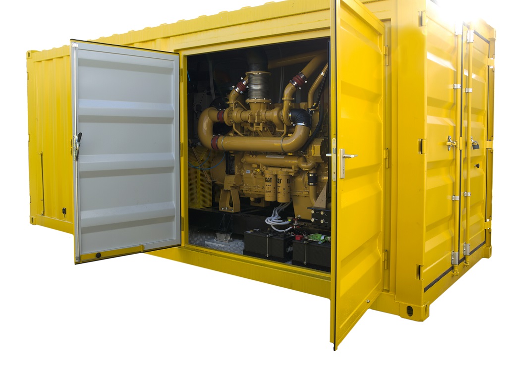 Lodní kontejner s vestavěným motorem Caterpillar (571 kW) a odstředivým čerpadlem Marley (900 m³/hod) určený pro defektoskopii plynovodů